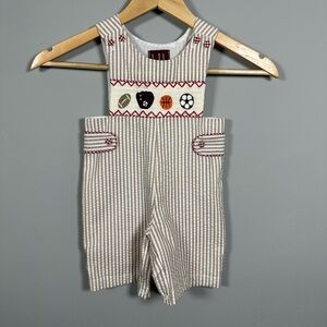 Lil Cactus Smocked Shortall Seersucker Embroidered Sports Boys 3-6 months